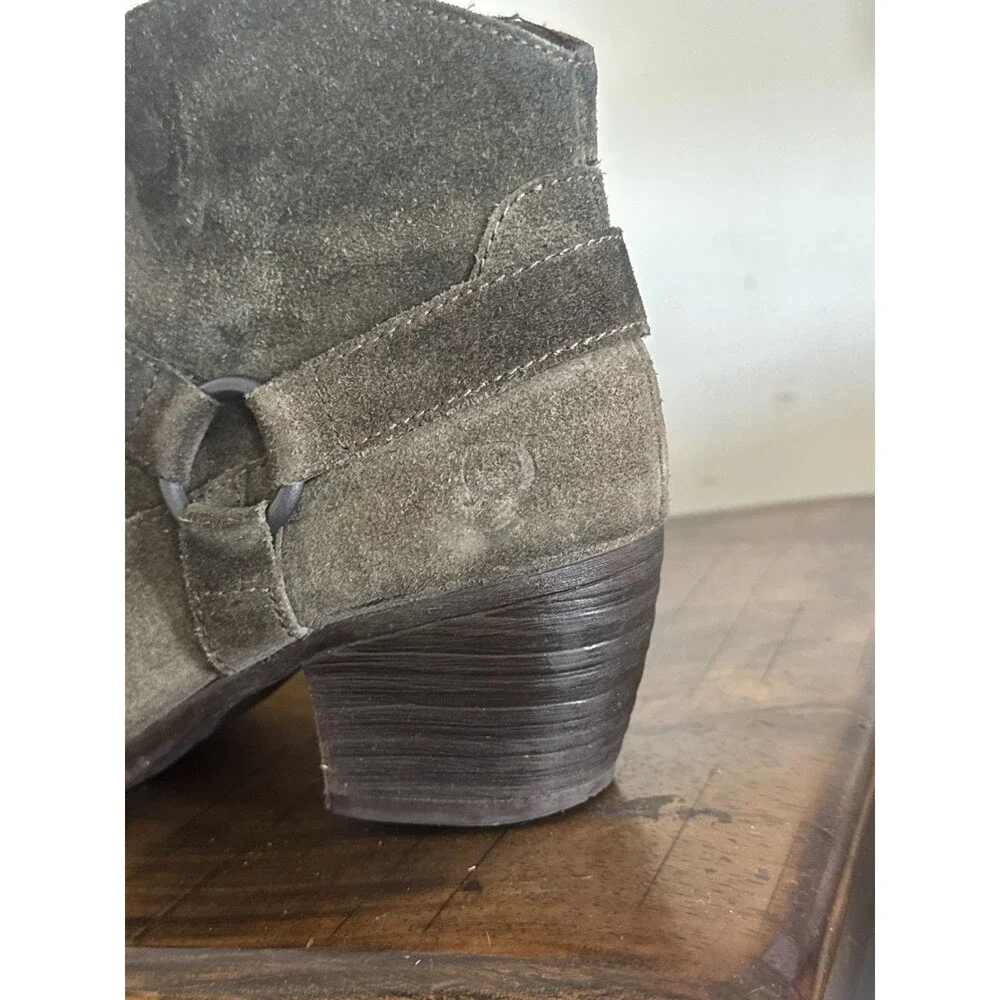 Born Suede Ankle Boots Olive Green Harness Western Boho Booties Womens 6 M